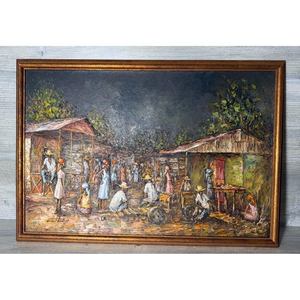 Vtg Original Haitian Art Oil Painting By Ernst Louizor Haiti Impasto 24" x 16"